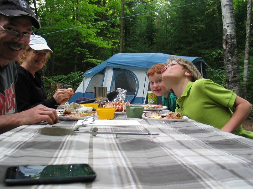 eating dinner in our campsite at Arrowhead Provincial Park
