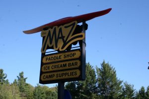 picture of the sign for The Maz, an ice cream bar and paddle shop near Bon Echo Provincial Park