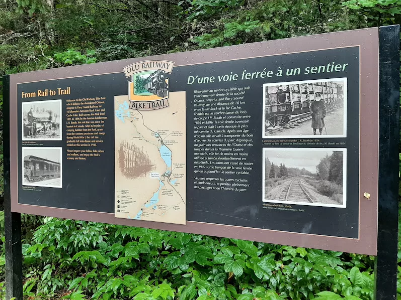 picture of the sign for the old railway bike trail that runs through Algonquin Provincial Park