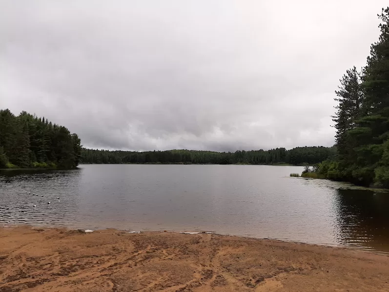 picture of the beach in Pog Lake campground in Algonquin Provincial Park