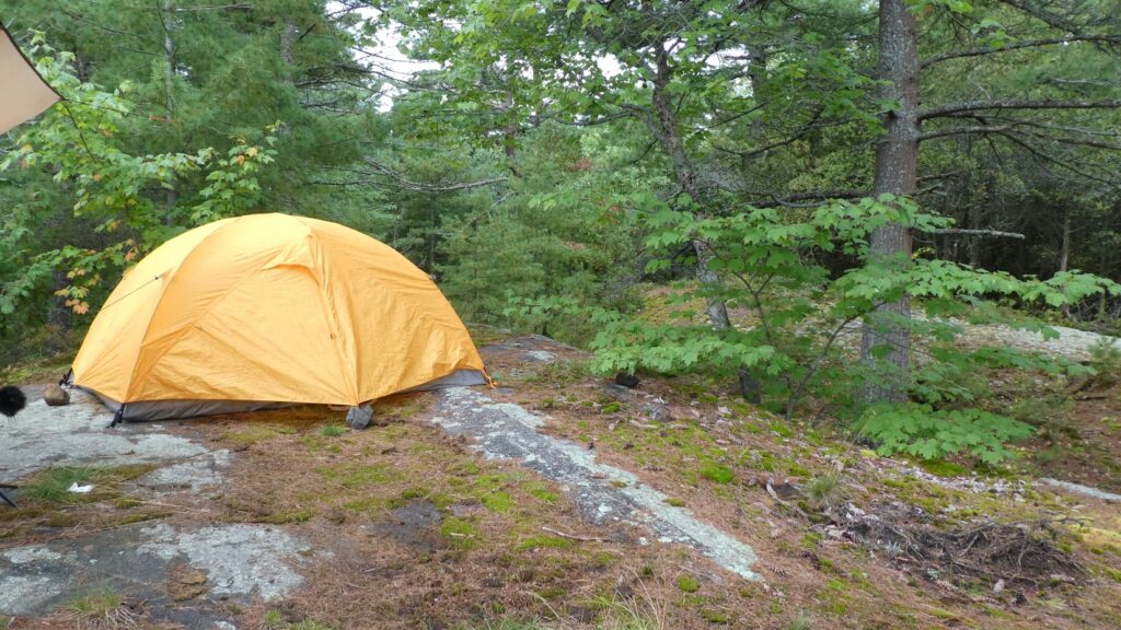 picture of a tent backcountry camping in Algonquin Provincial Park, Ontario, Canada
