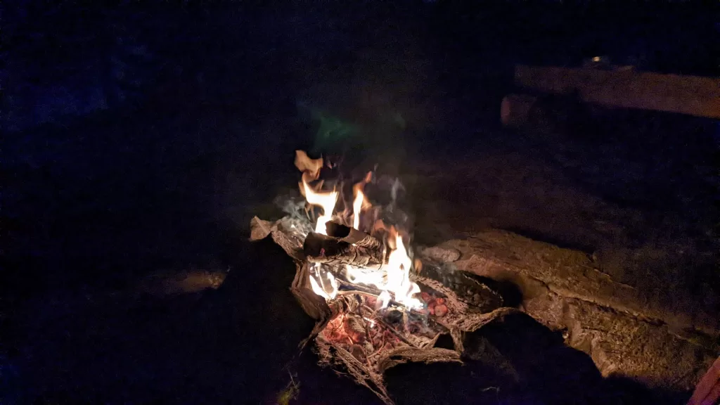 picture of a campfire taken while backcountry camping in Ontario Provincial parks